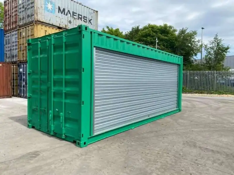 20ft roller shutter conversion container with side opening door newly repainted green