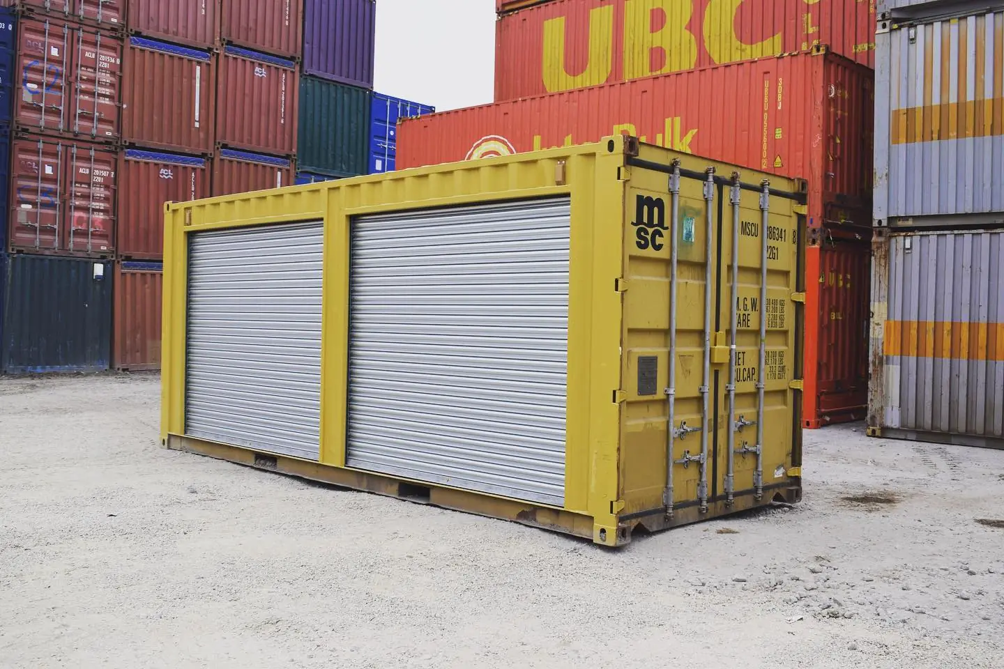 yellow 20ft used container dual side roll-up doors